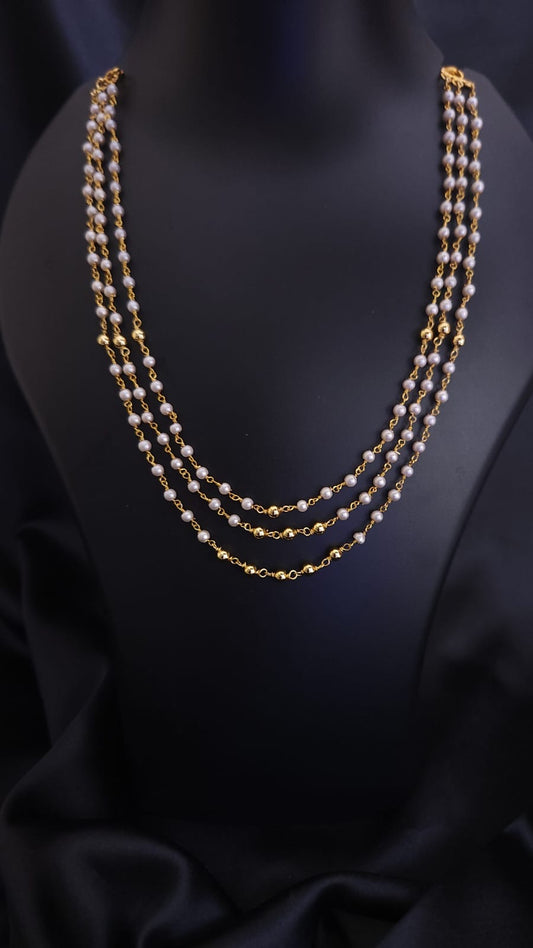 Triple Layer Pearl Chain Necklace