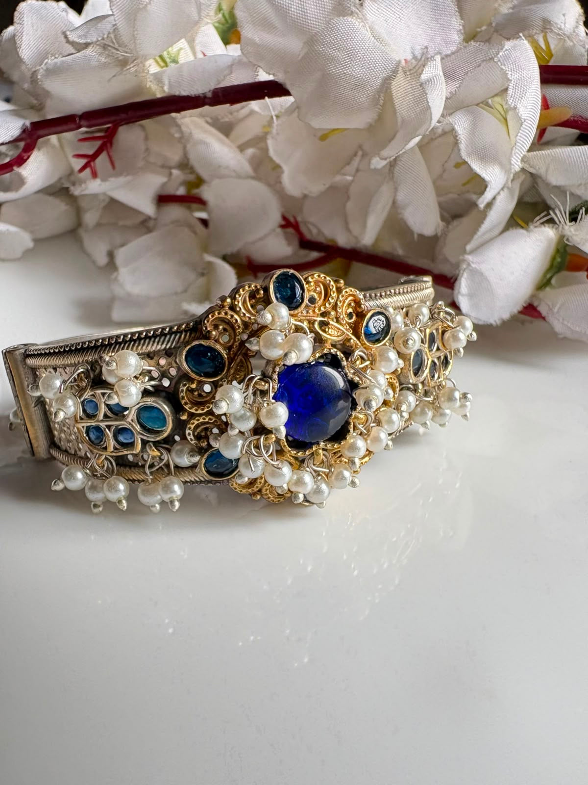 Royal Sapphire Pearl Statement Cuff