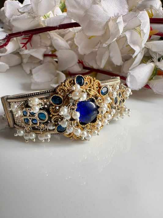 Royal Sapphire Pearl Statement Cuff