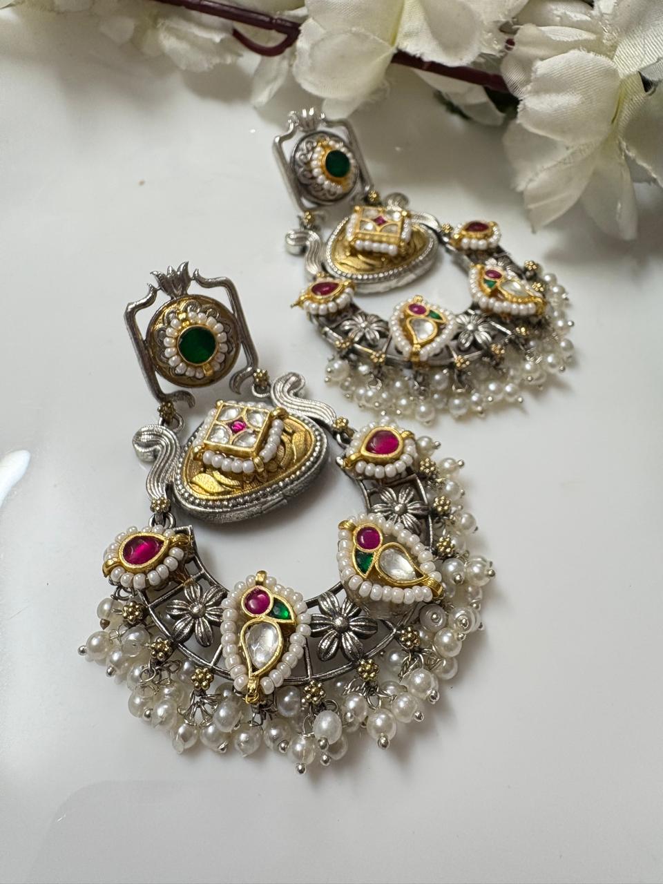 Regal Multicolour Stone Pearl Earrings