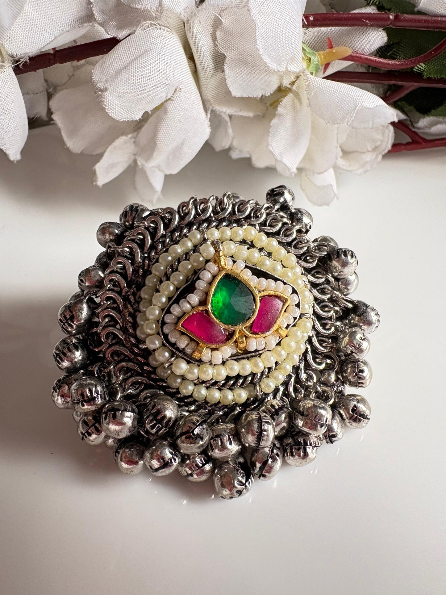 Royal Lotus Pearl & Ghungroo Statement Ring