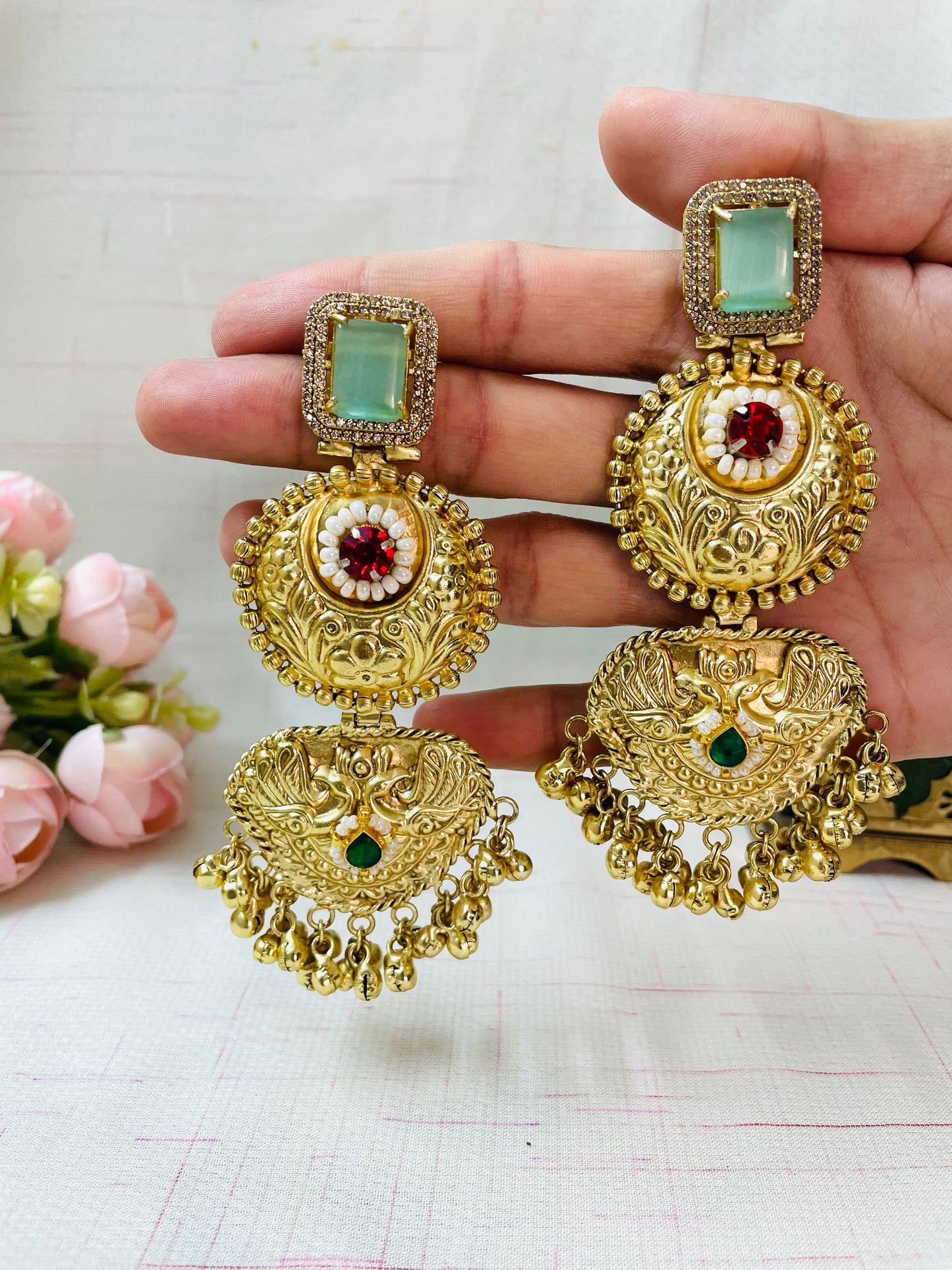 Classic Floral Pachi Kundan Jhumka🎀🤩