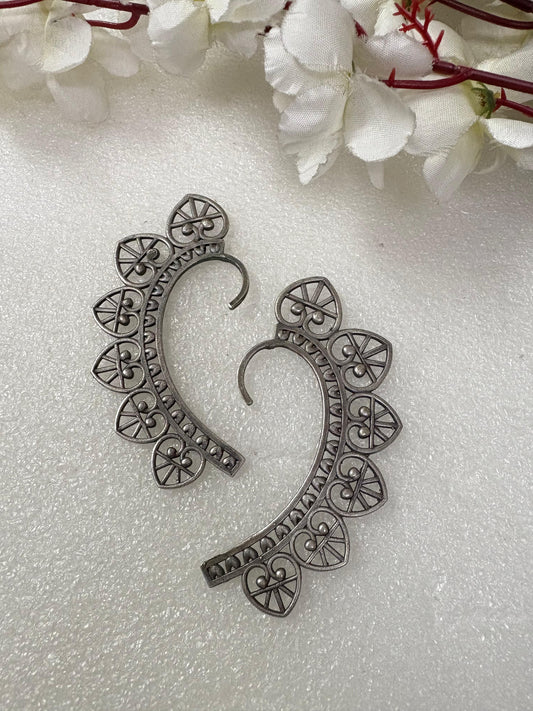 Leaf Design Silver Oxidised Statement Earrings
