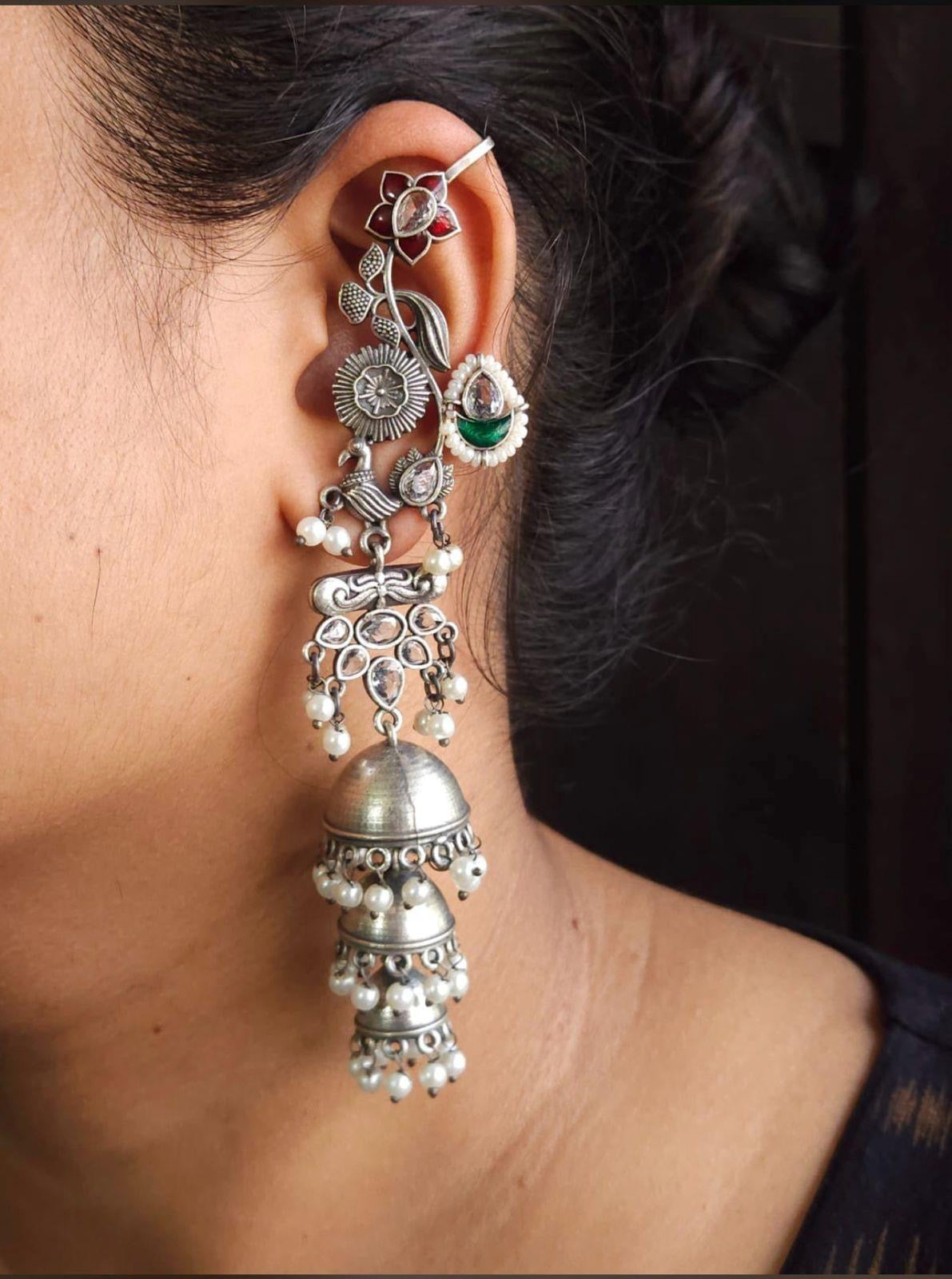 Rajwadi Triple Jhumka Earrings