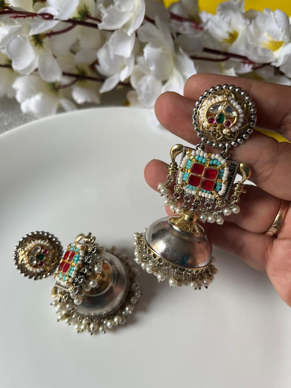 Vintage Pearl Kundan Statement Earrings