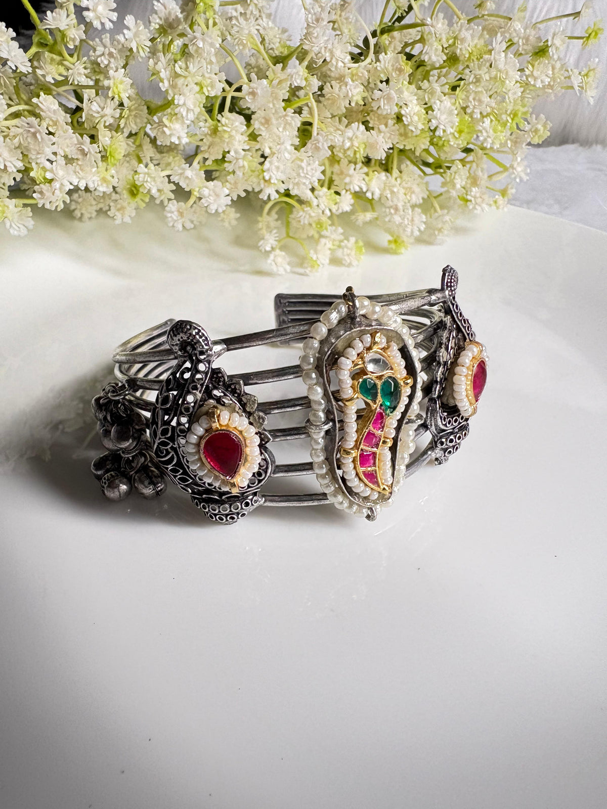 Antique Silver Kundan Kada