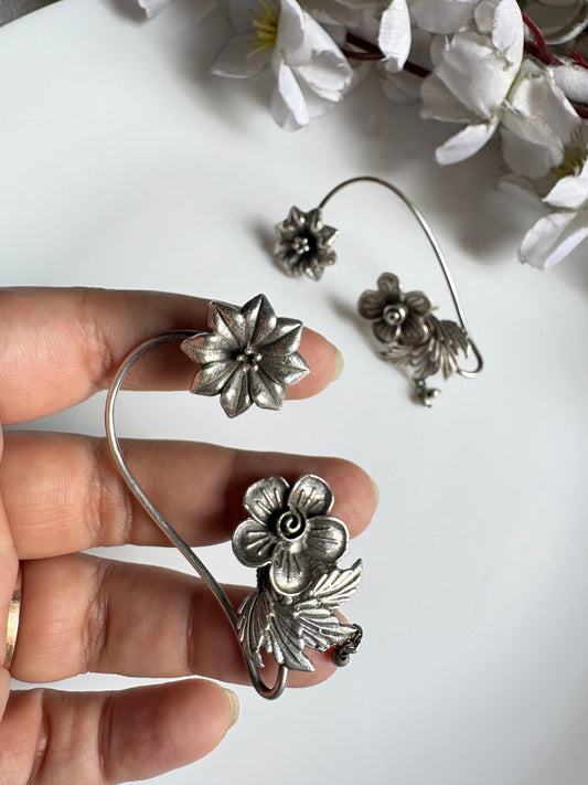 Floral Silver Bloom Earcuffs