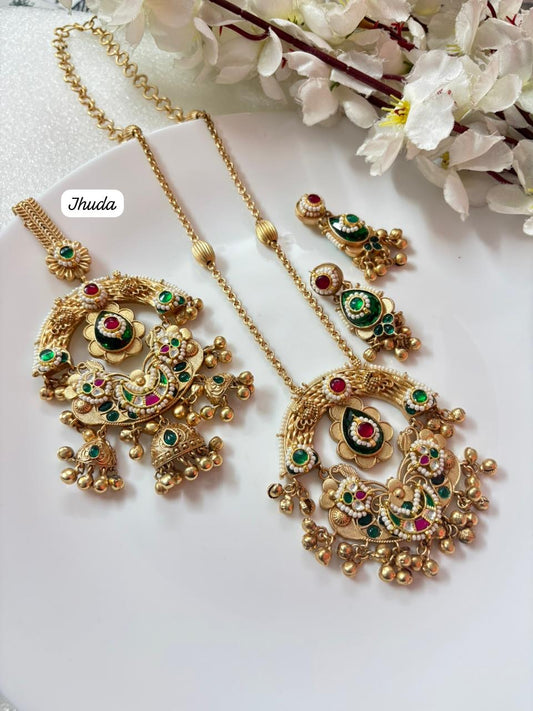 Designer Apala Polish Long Necklace with Earrings