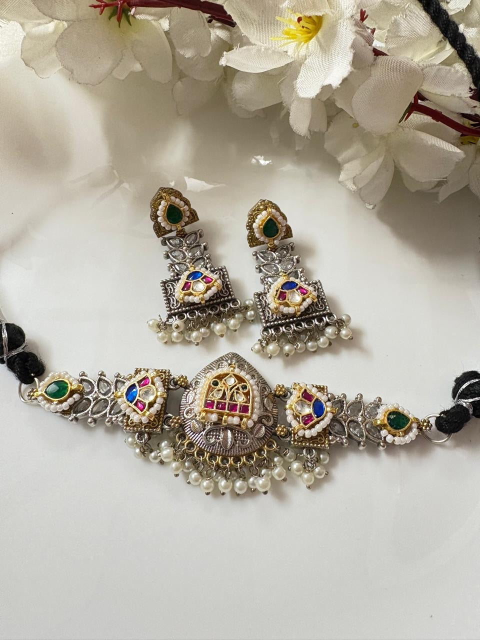 Handcrafted Statement Necklace with Kundan & Pearls