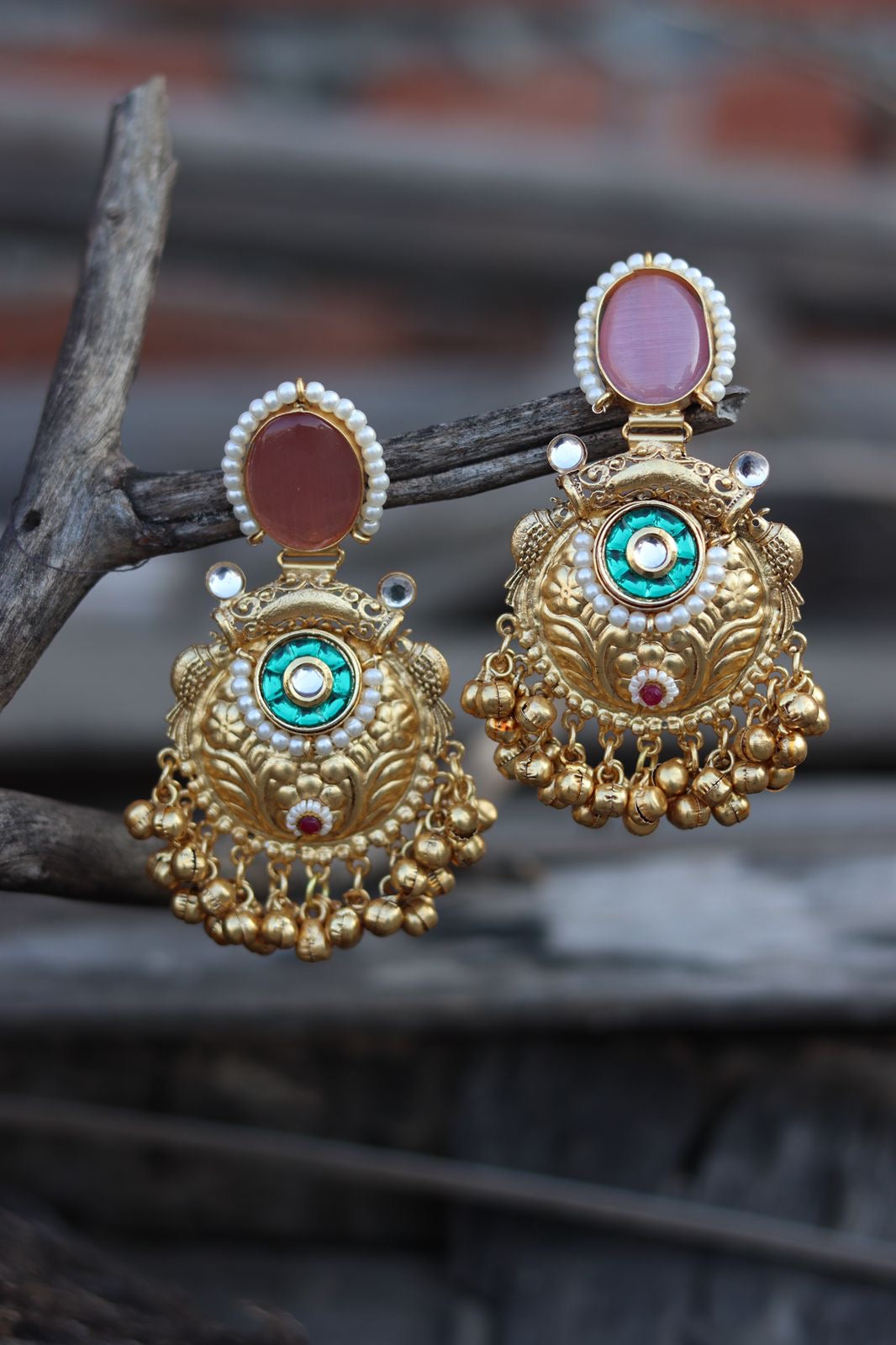 Traditional Gold-Plated Jhumkas with Kundan Work