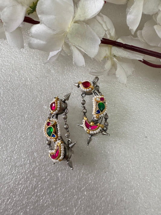 Handcrafted Pearl-Studded Silver Hoops