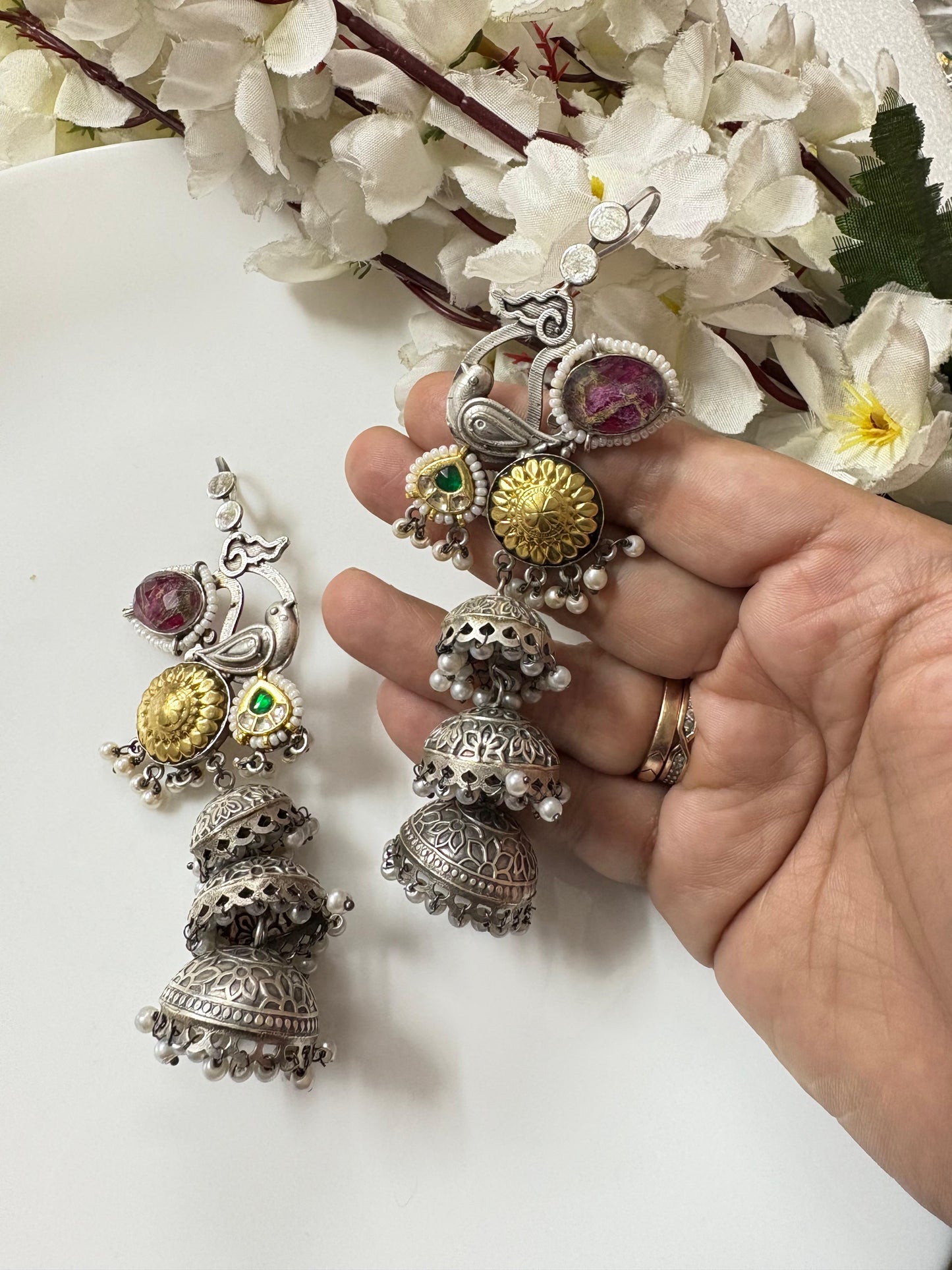 Regal Peacock Oxidised Jhumka Earrings