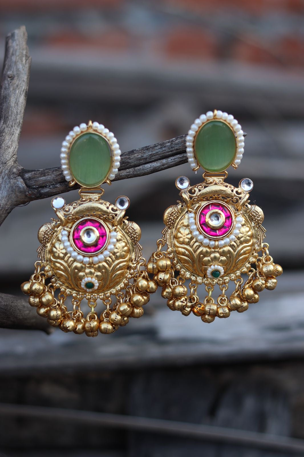 Traditional Gold-Plated Jhumkas with Kundan Work