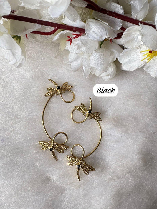 Golden Dragonfly Ear Cuffs