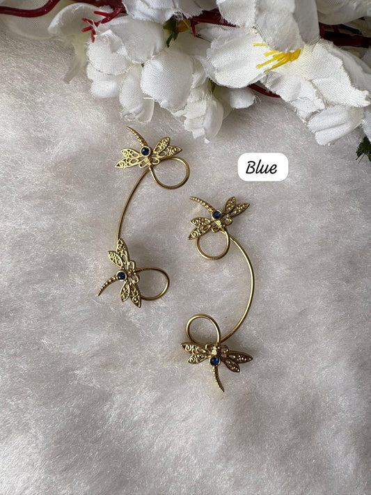Golden Dragonfly Ear Cuffs