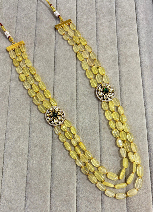 💛 Yellow Beaded Kundan Necklace