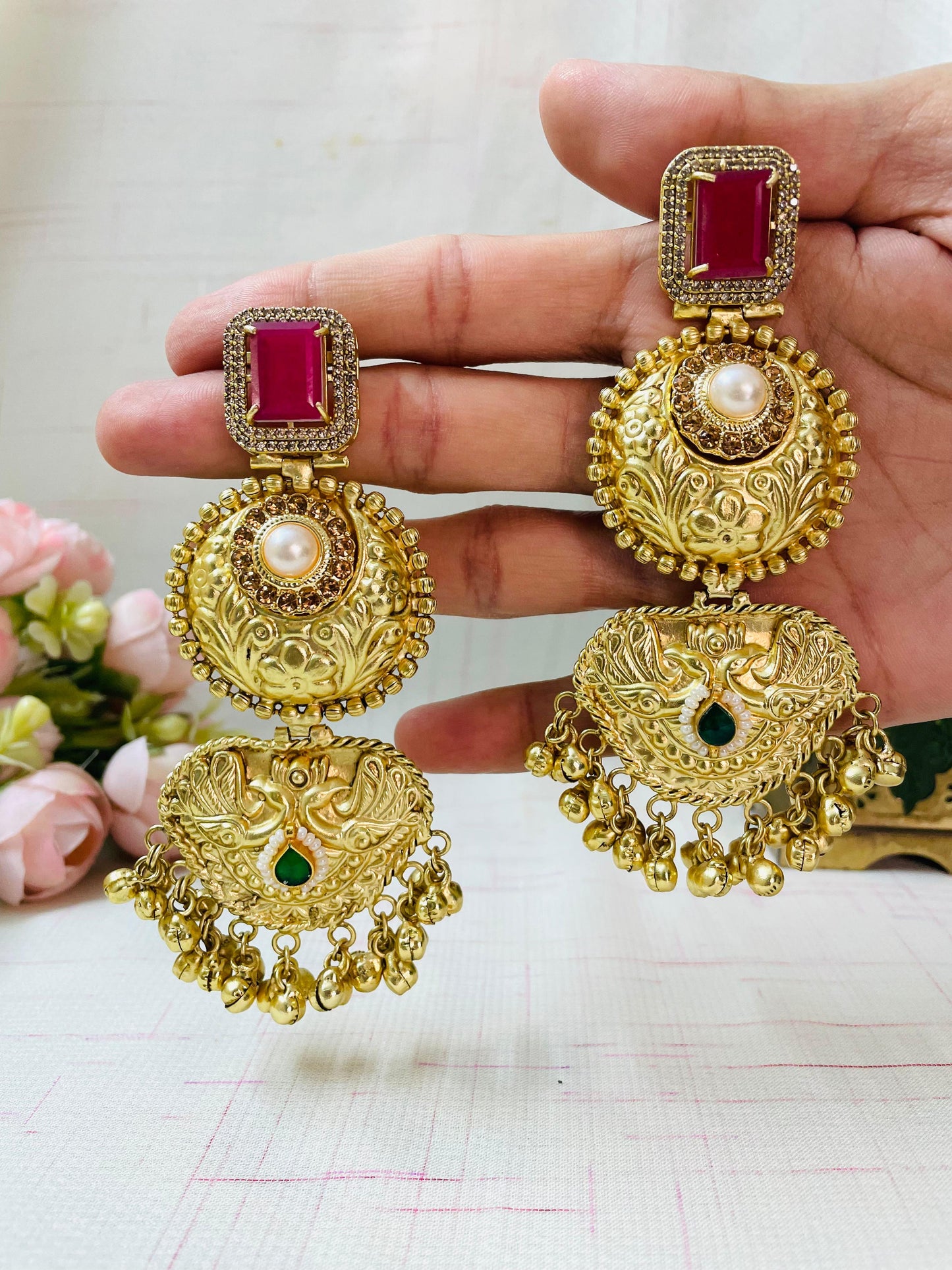 Classic Floral Pachi Kundan Jhumka🎀🤩