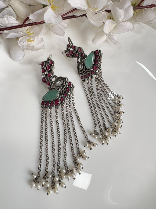 Antique Temple Style Long Tassel Earrings