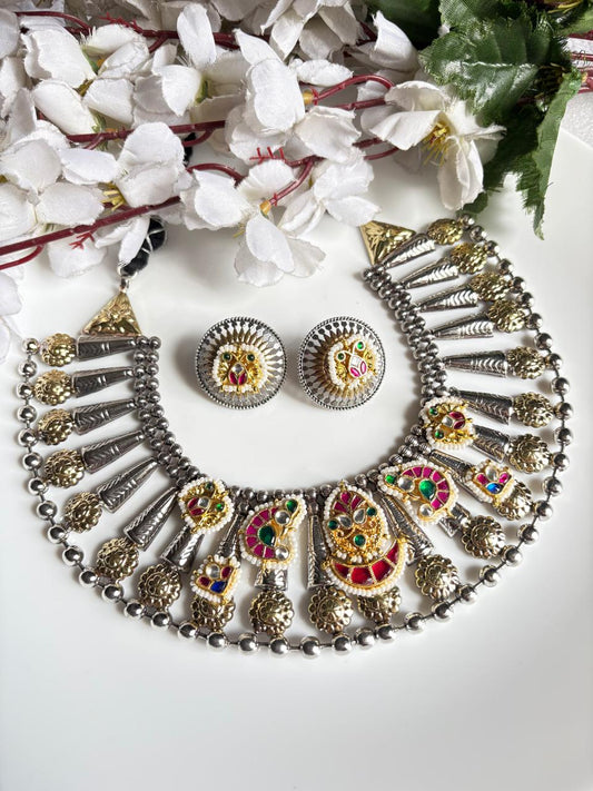 Rajwadi Dual Tone Kundan Choker Set