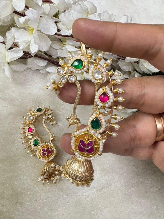 Gold-Plated Pearl Lotus Drop Earrings