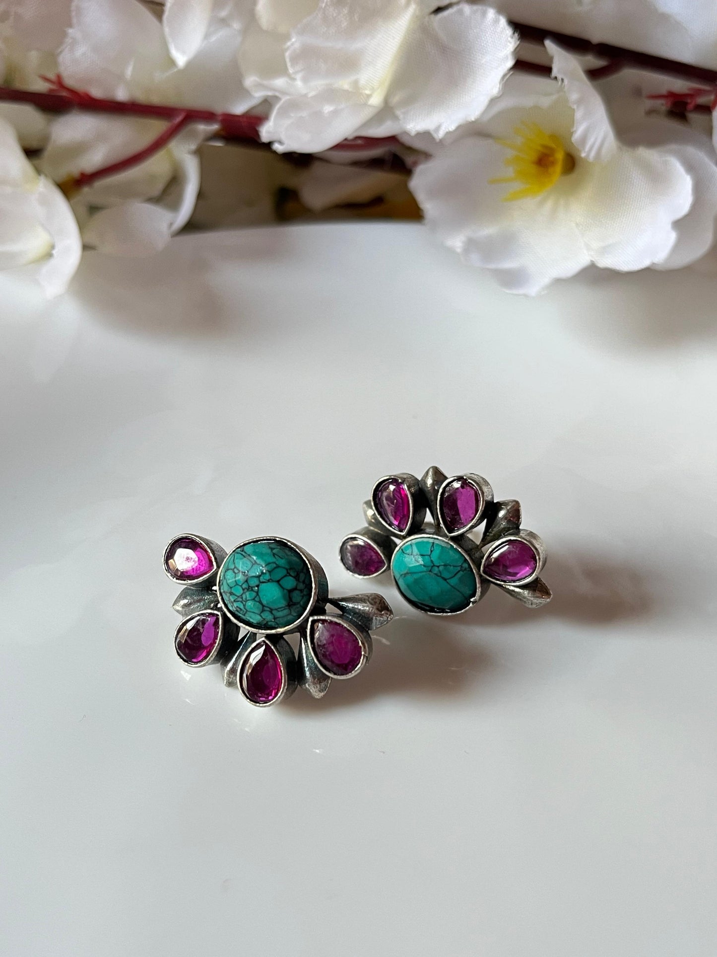 Floral Fusion Combo" – A perfect blend of turquoise, ruby & silver charm.