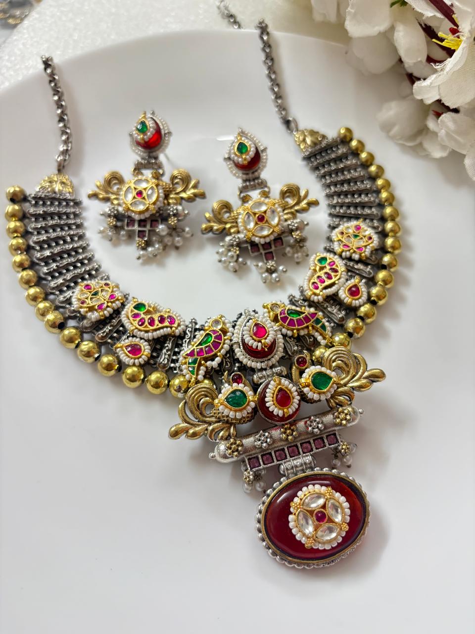 Heritage Oxidized Kundan Choker Set