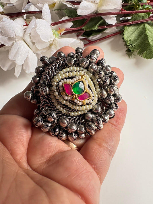 Royal Lotus Pearl & Ghungroo Statement Ring
