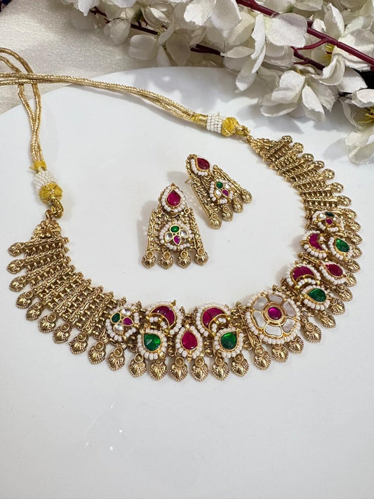 Ruby Emerald Pearl Grand Necklace
