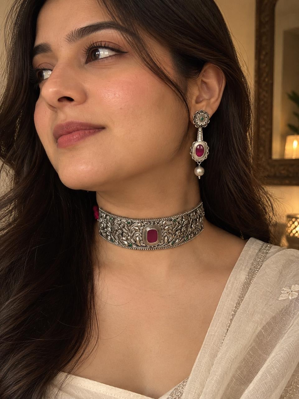 Royal Oxidised Floral Choker