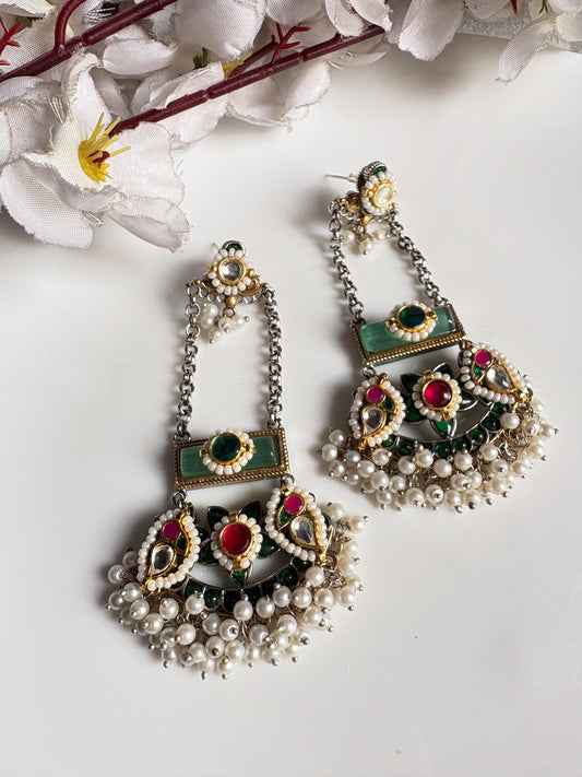Vintage Mughal Kundan Earrings with Pearl Drops