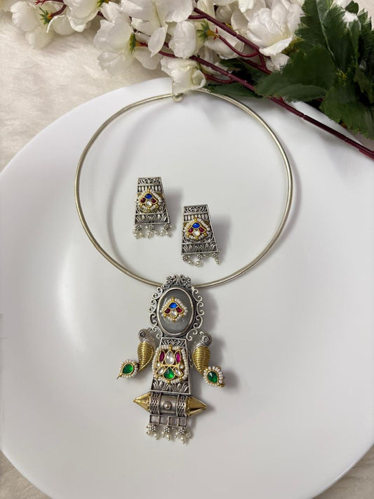 Regal Kundan Fusion Stone Hasli Set