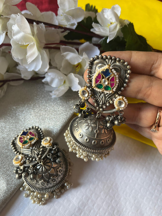 Oxidised Vibrant Folk Earrings