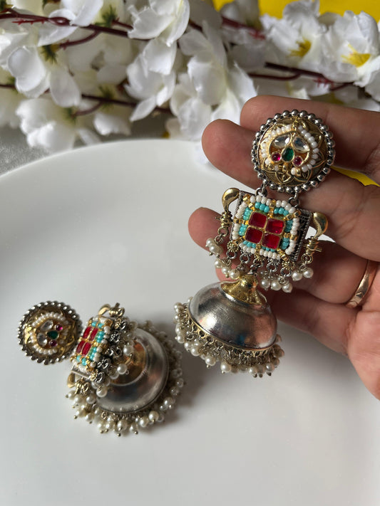Vintage Fusion Jhumka – Kundan Charm & Beaded Elegance