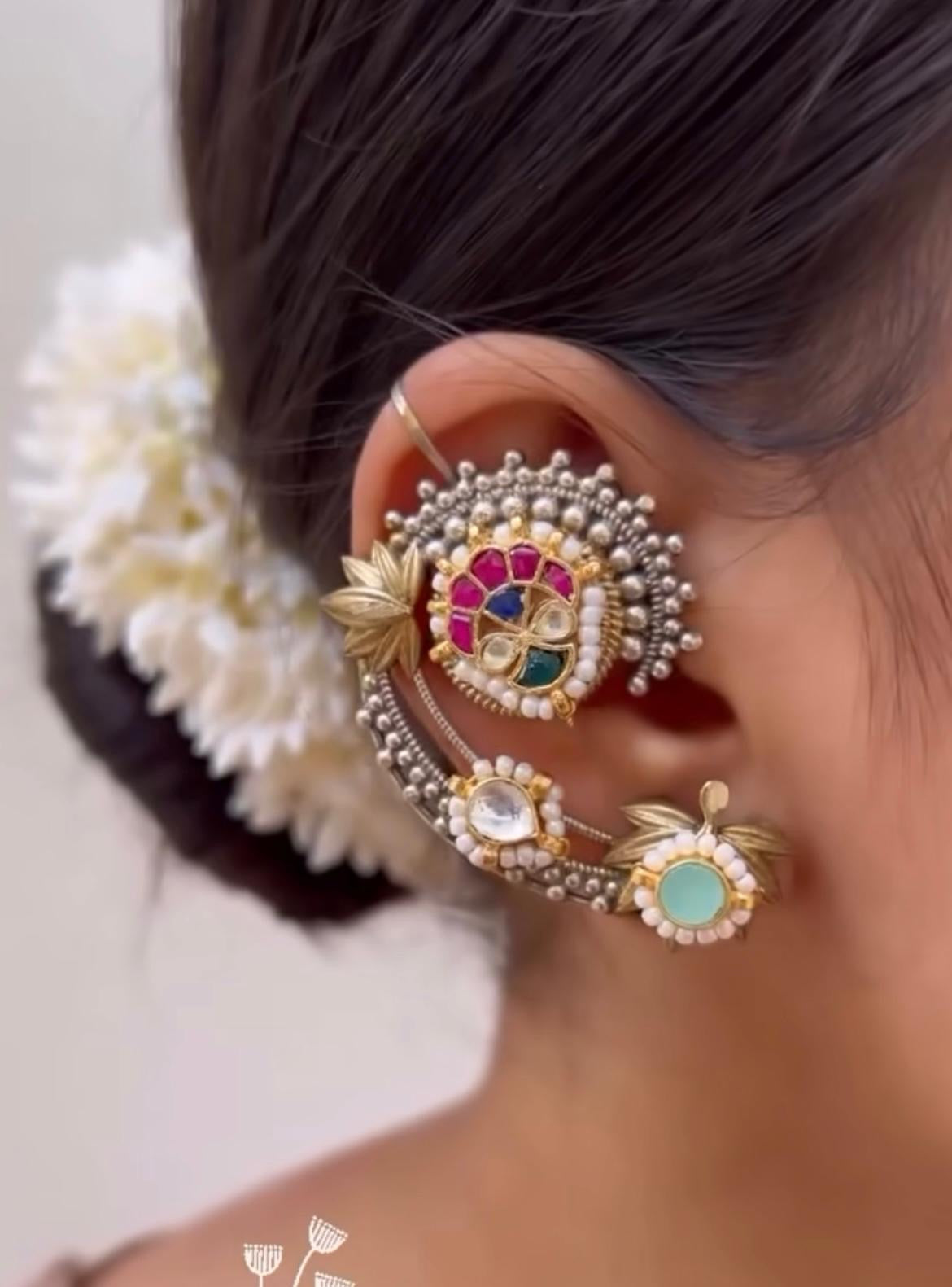 Antique Finish Navratna Pearl Danglers