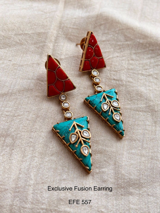 Shaahi Triangle Kundan Fusion Earrings