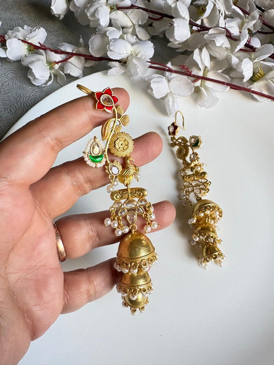 Noor Gold Triple Jhumka Bugadi