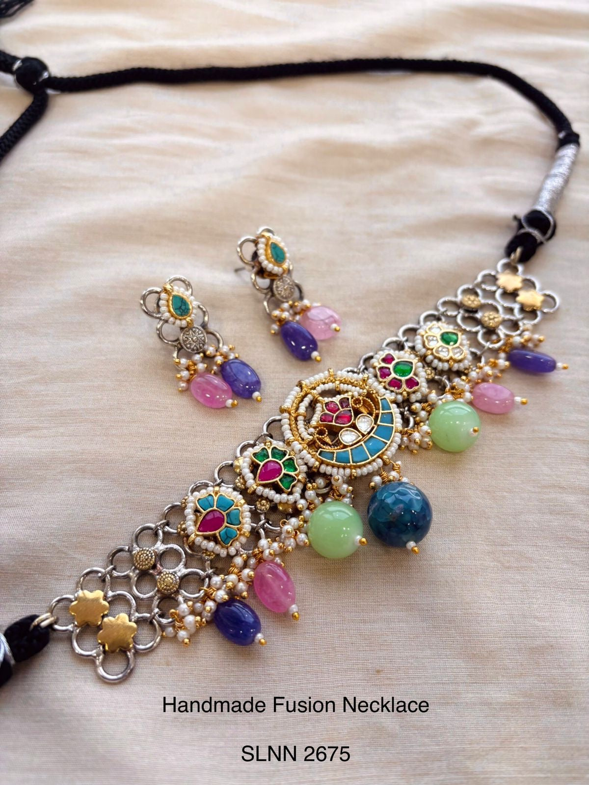 Handmade Fusion Necklace with Multicolor Stones