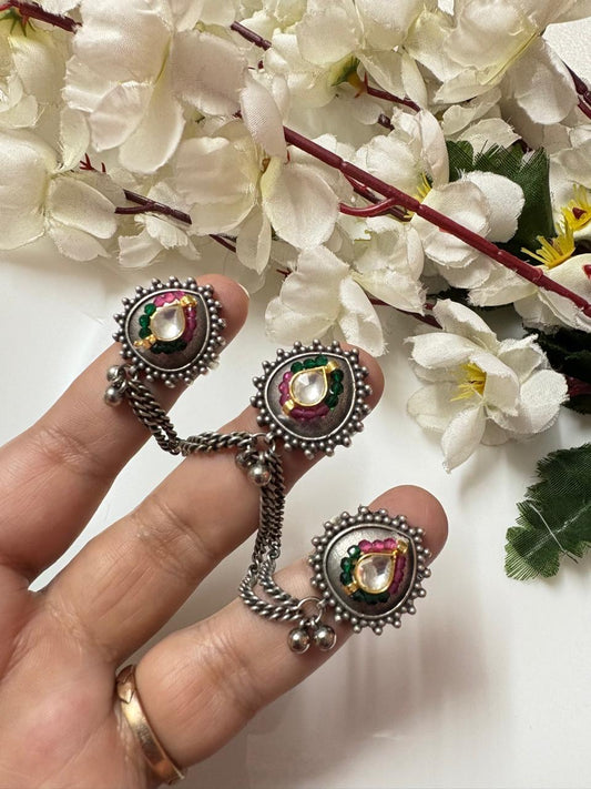 Royal Oxidized Navratna Ring