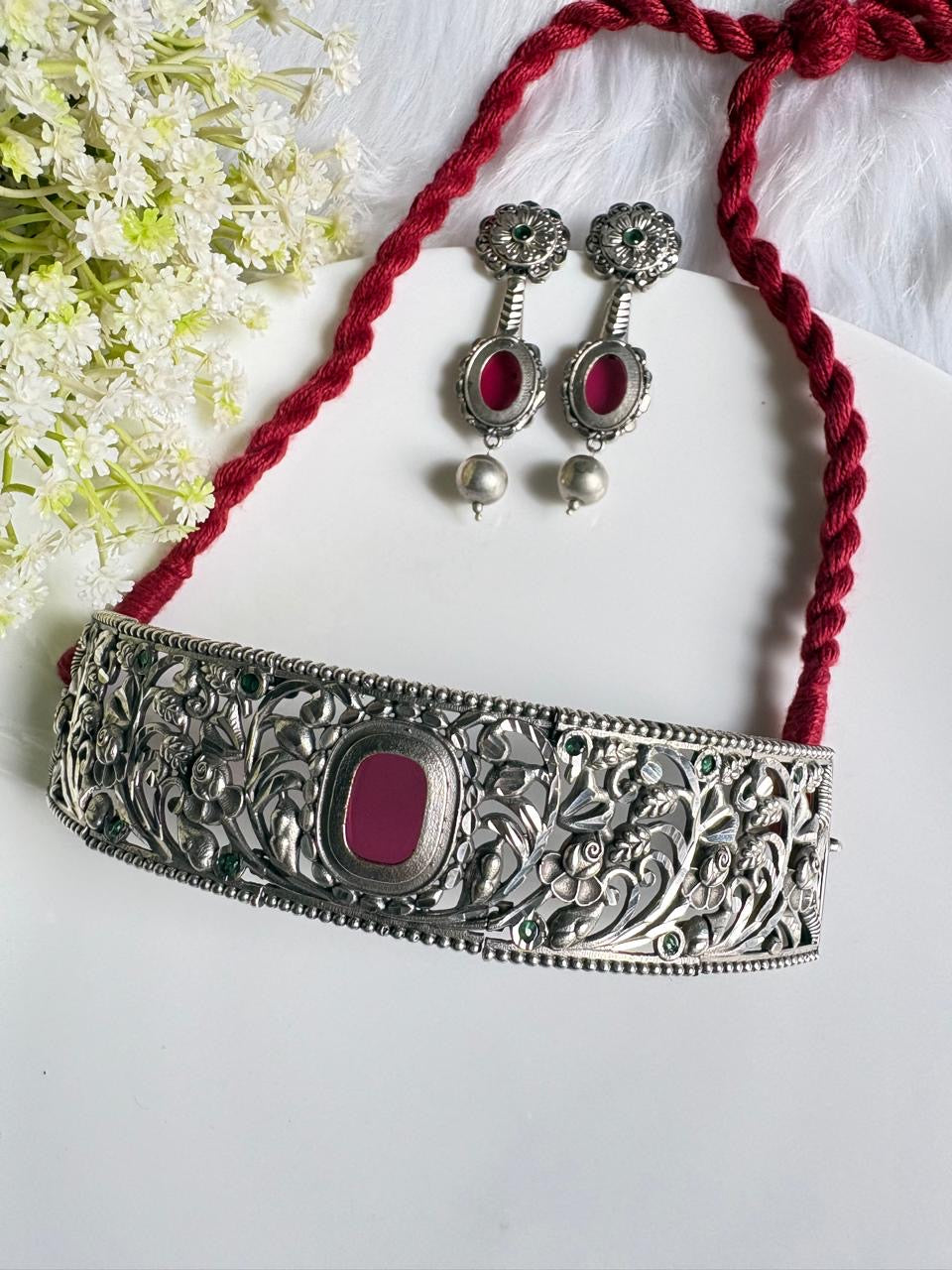 Royal Oxidised Floral Choker