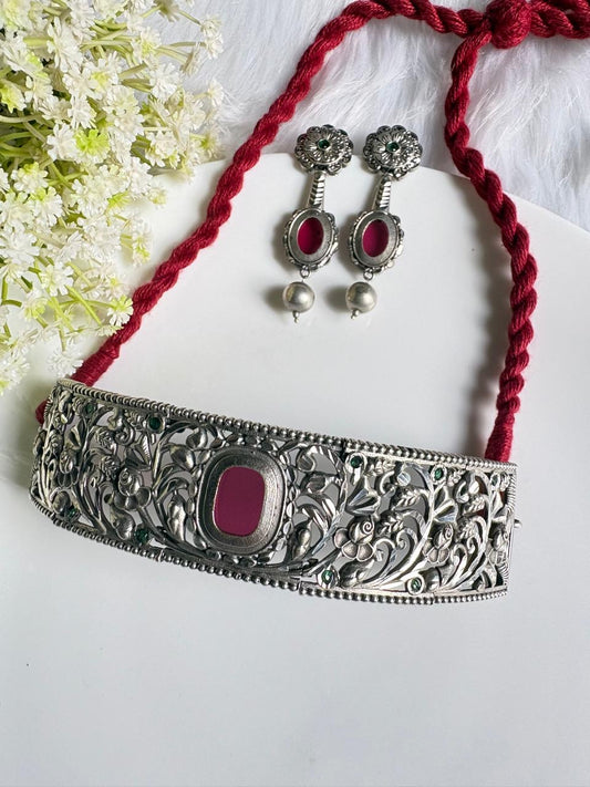 Royal Oxidised Floral Choker
