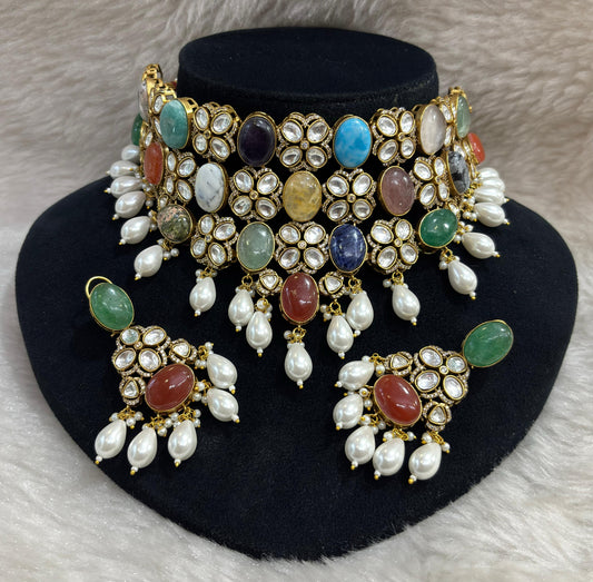 Heritage-Inspired Multi-Gem Kundan Pearl Choker