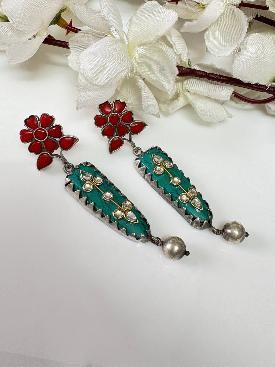 Floral Charm Turquoise Drop Earrings