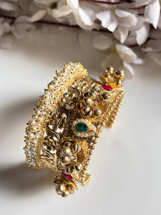 Premium Dual Tone Kundan Pearl Kada