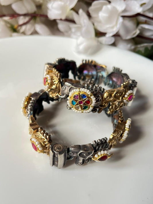 Antique Pearl & Meenakari Kada Set