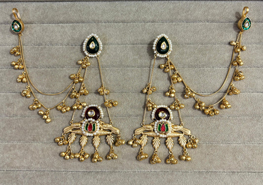 Heritage Gold Passa Earrings with Meenakari Work