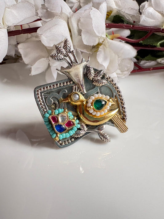 Royal Bird Kundan Fusion Statement Ring