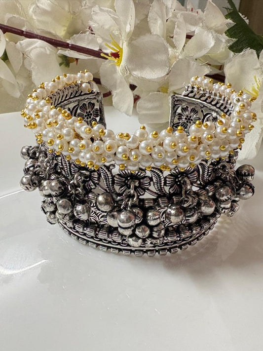 Designer German Silver Pearl Bracelet Cuff