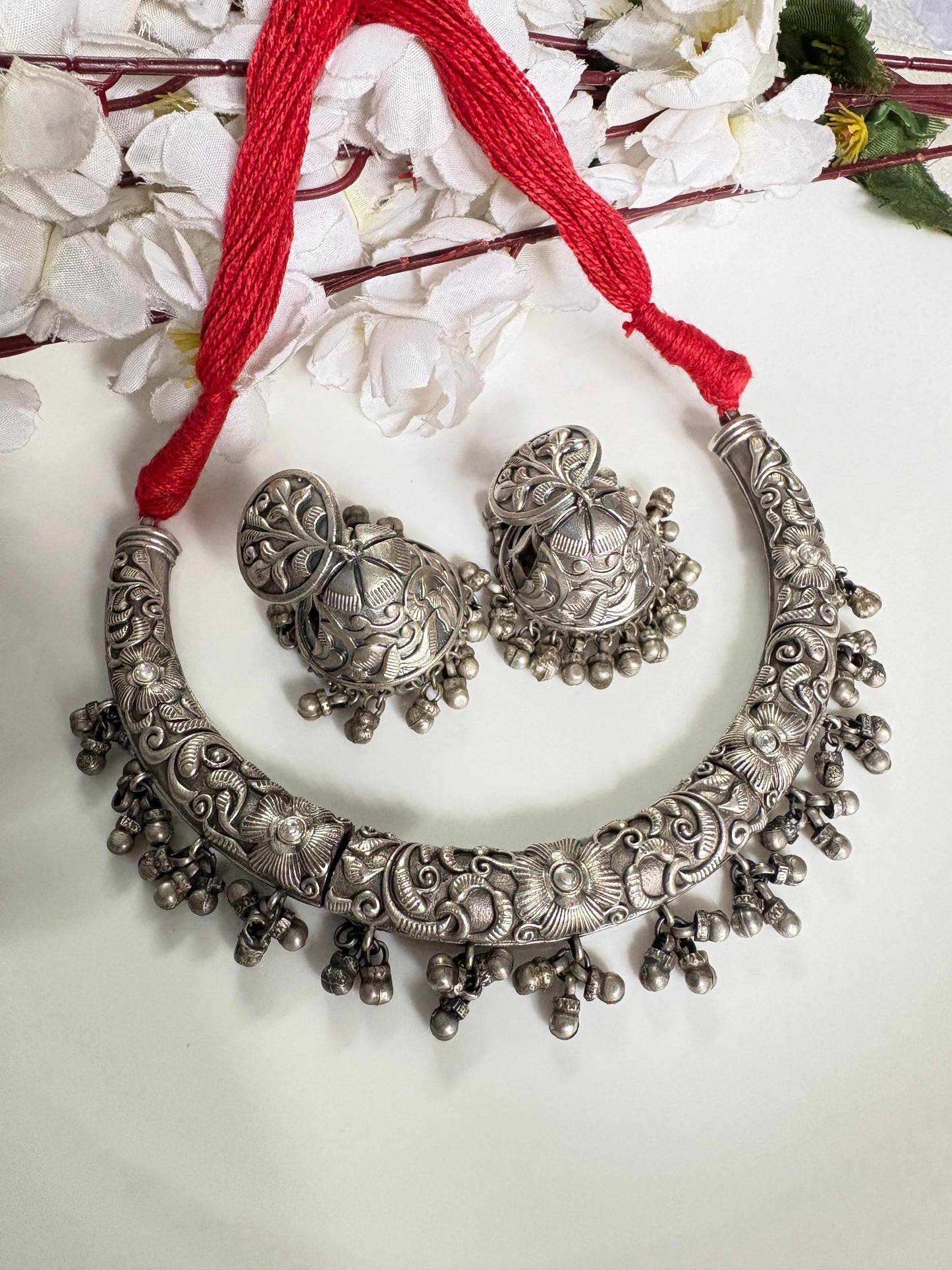 Royal Oxidised Silver Tribal Necklace Set