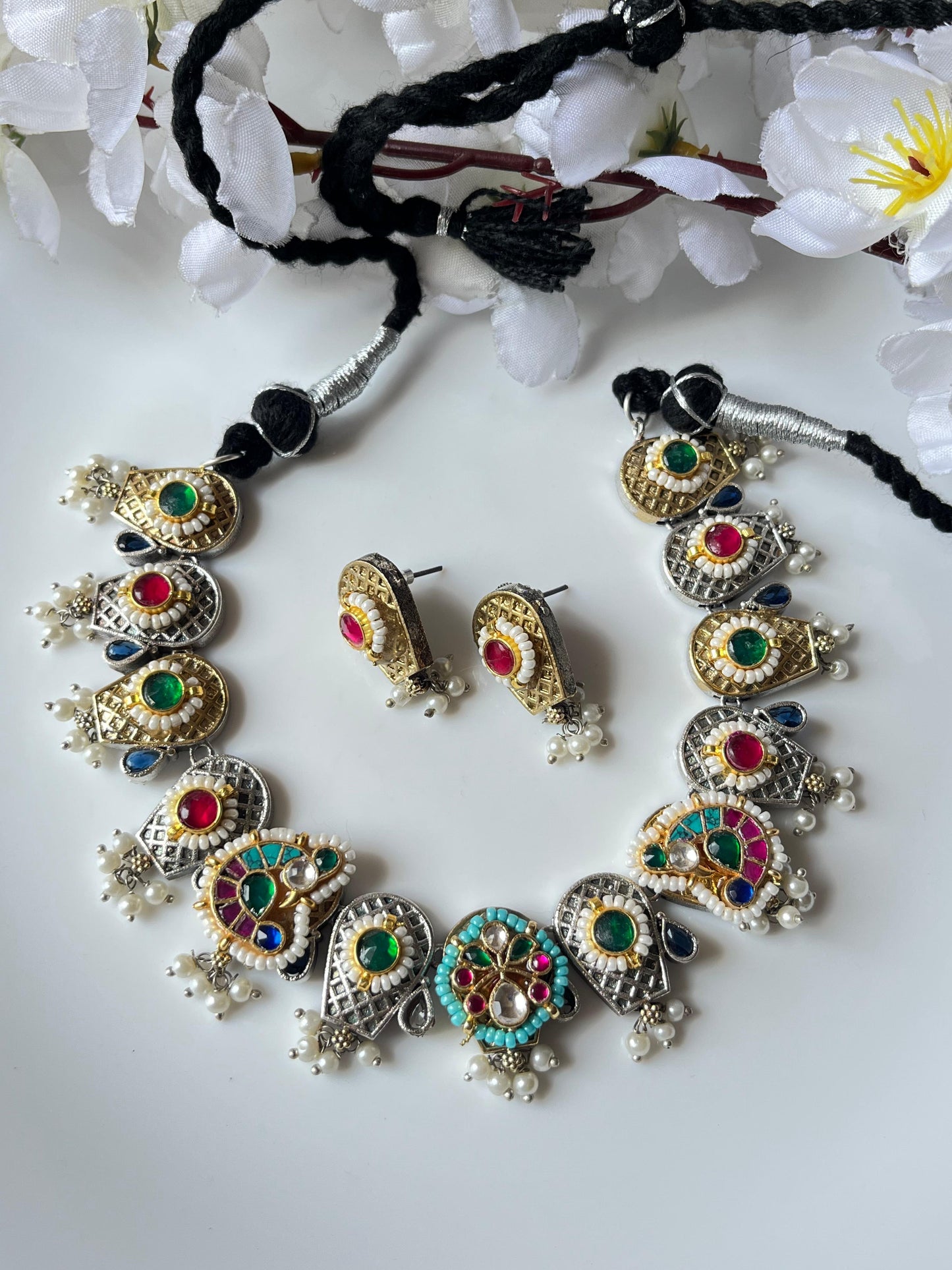 Navratri Special Multicolor Oxidized Necklace