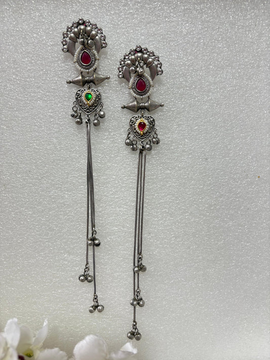 Peacock Inspired Oxidised Long Drop Earrings🦋🦋